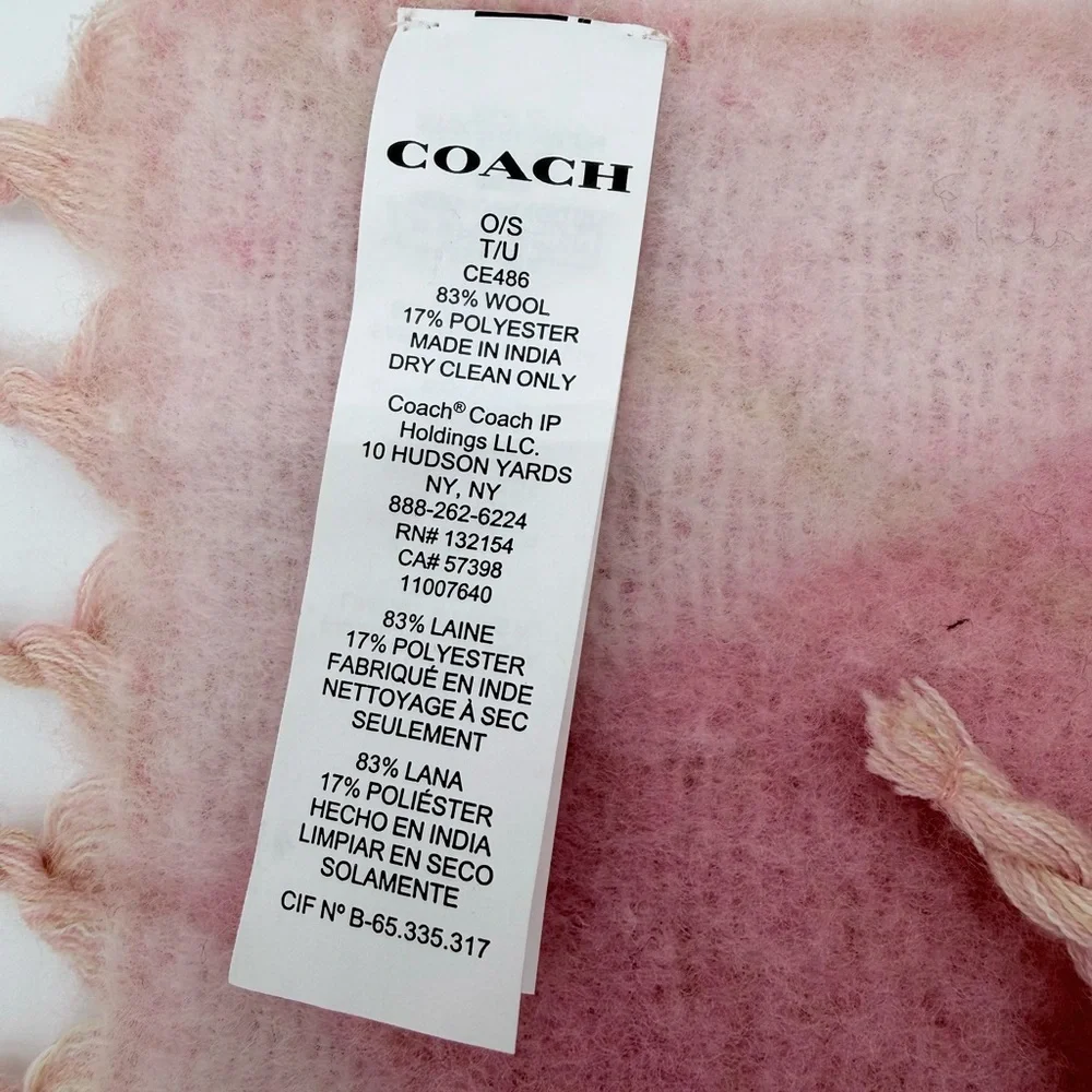 Coach CE486 Wool Blend Argyle Scarf/Wrap Pink & Camel | 83% Wool